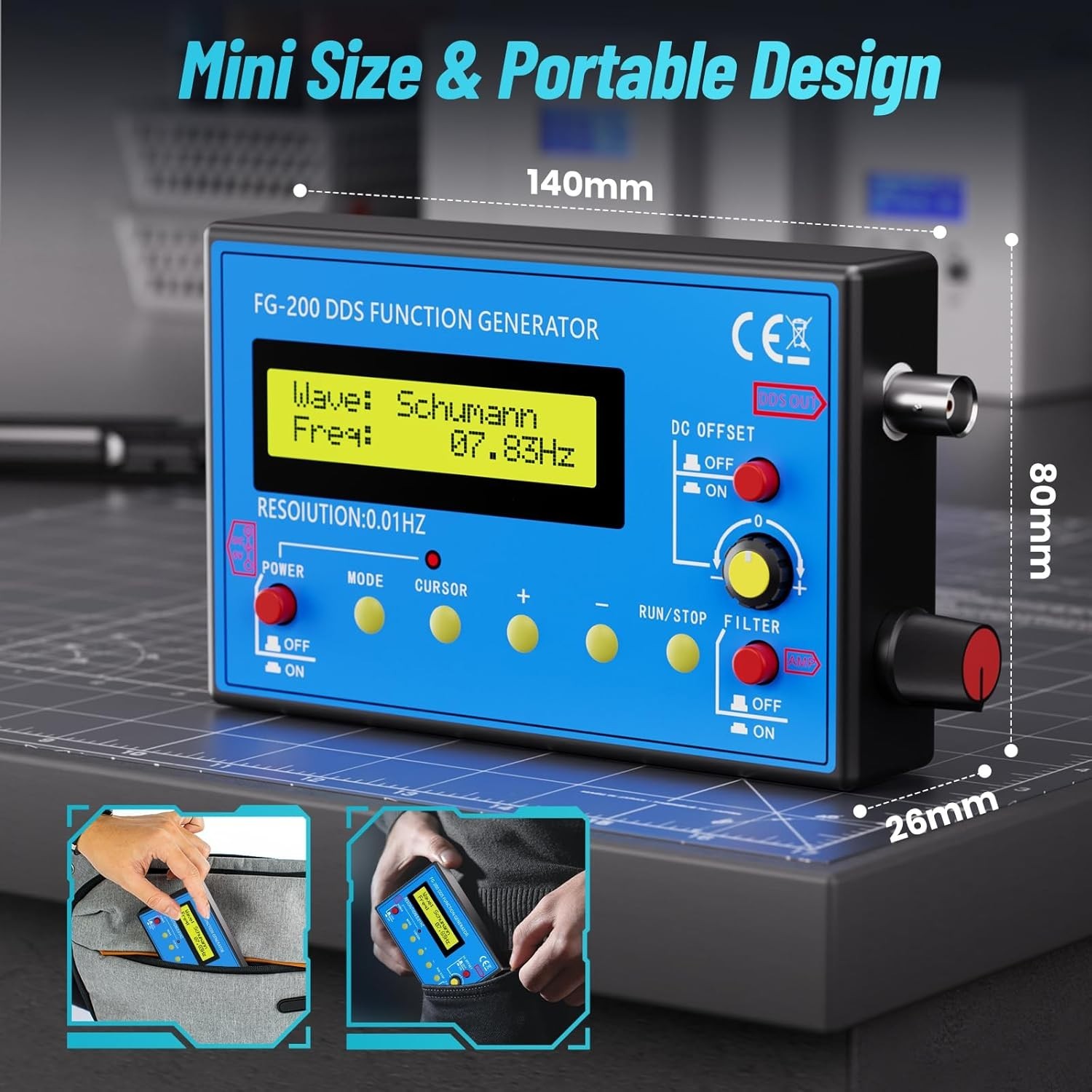 1Hz-500kHz DDS Signal Generator with Schumann Resonator, Portable Multifuncti…