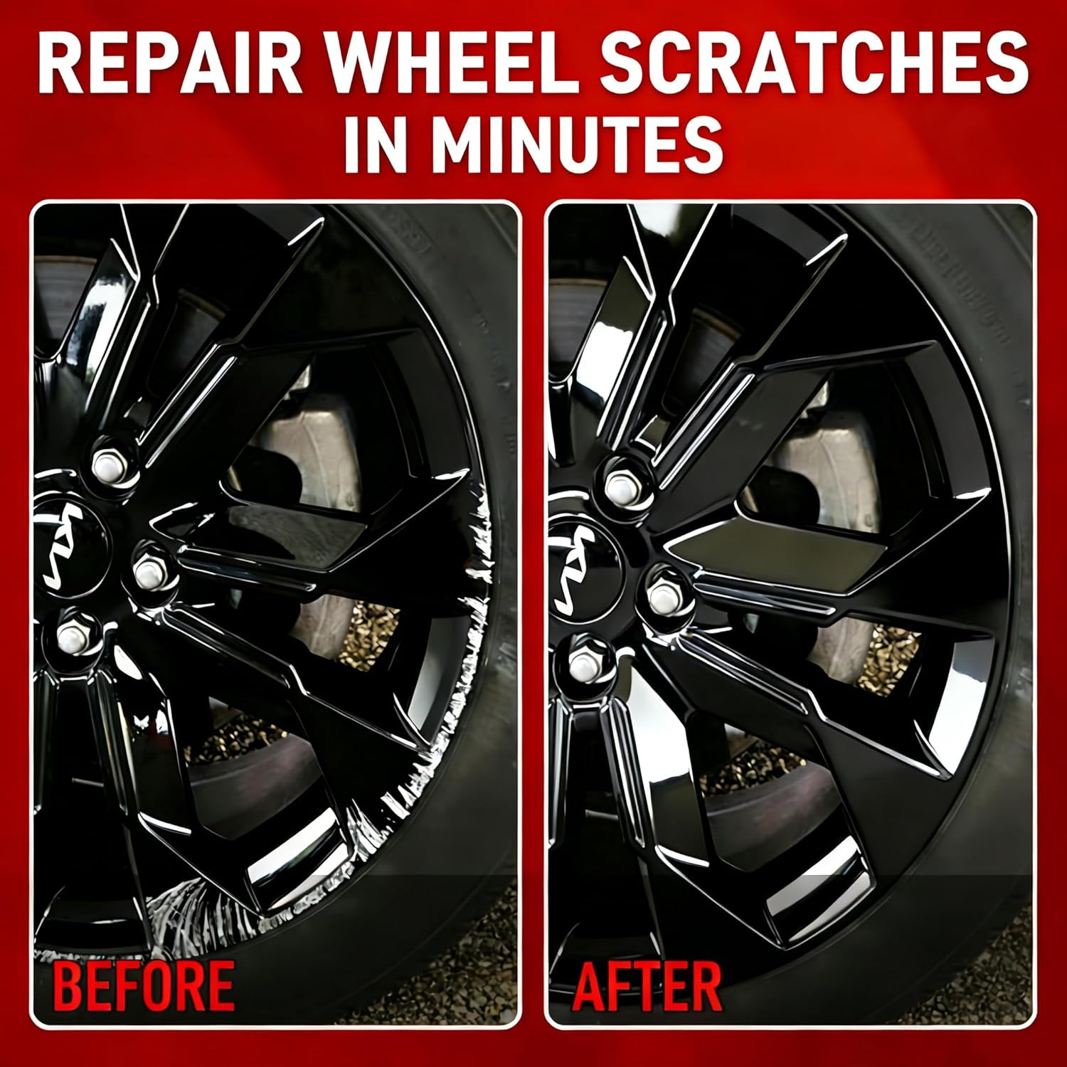 SMAPHY Wheel Scratch Repair Kit, Gloss Black Rim Repair Kit Curb Rash, DIY Alloy
