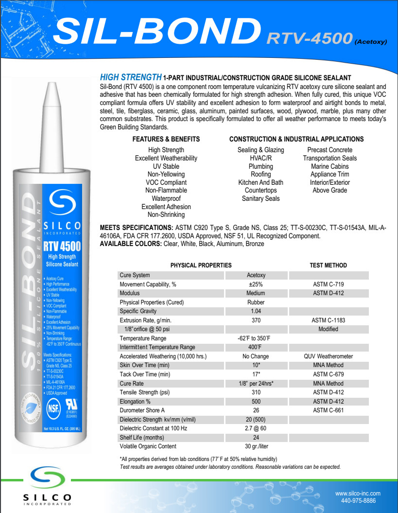 CASE OF 24 SILCO Food Grade RTV Silicone Sealant Adhesive 10.3oz