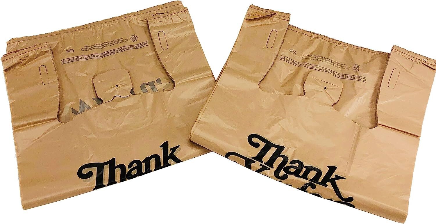 Heavy Duty Beige T Shirt Bags 21 x 6.5 x 11.5 0.71 Mil Grocery Bags