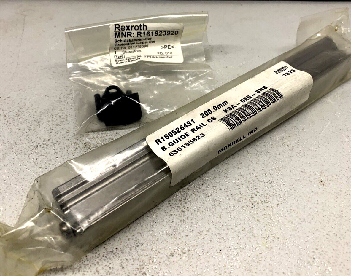 REXROTH R160526431 BALL GUIDE RAIL CS w/CAPS KSA-25-SNS 200.0MM **NEW**