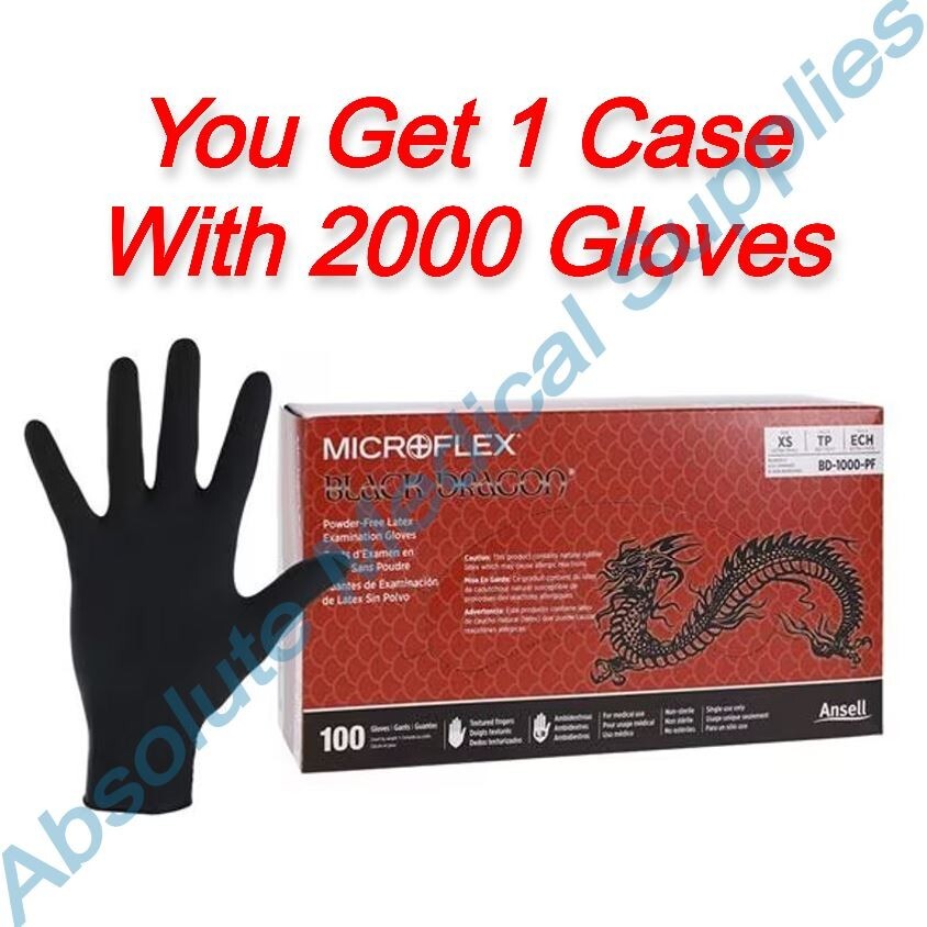 *2,000-Gloves* Microflex Black Dragon PF Examination Latex X-Small BD-1000-PF