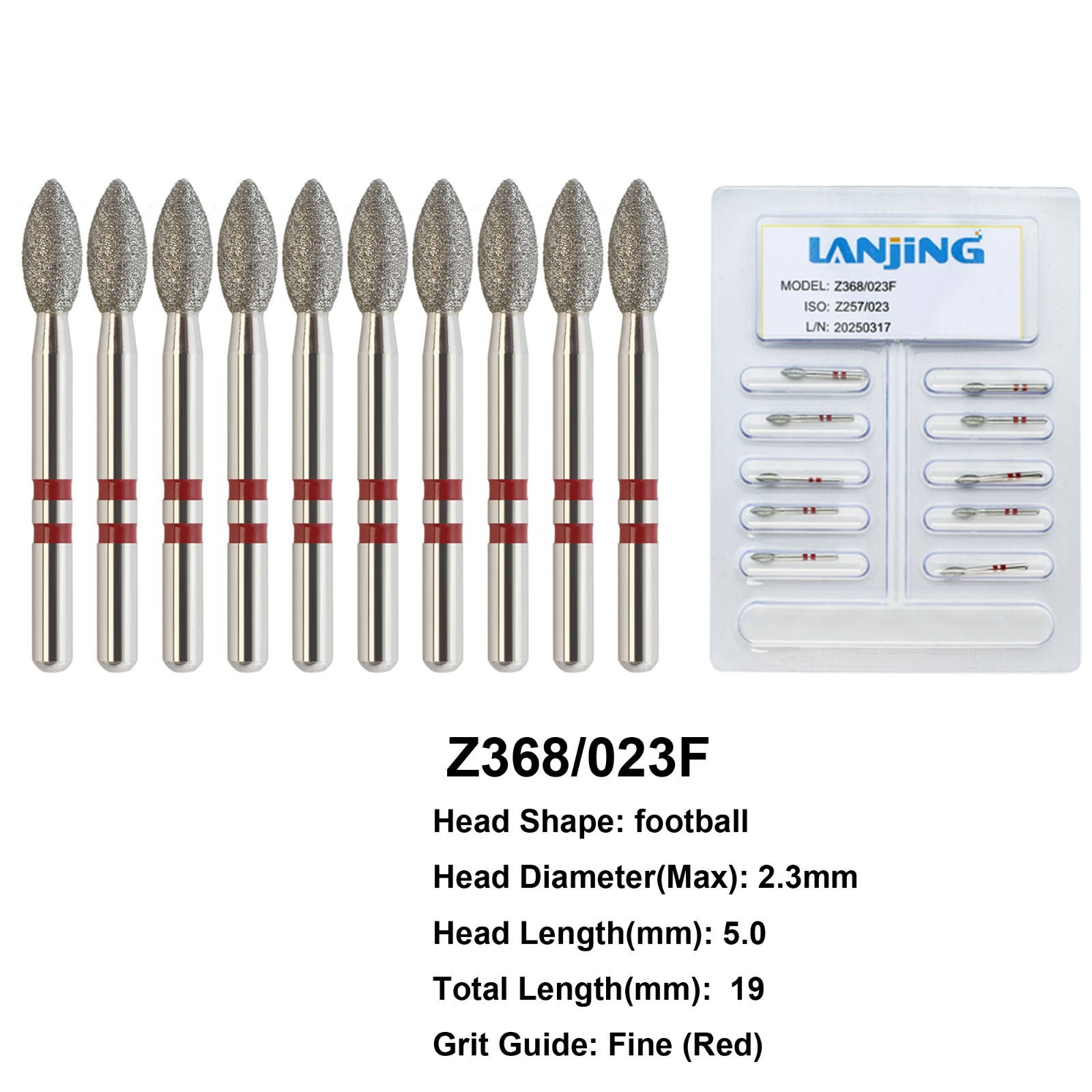 Zirconia Adjustment Diamond Burs Z368/023F Football Fine Grit FG High Speed