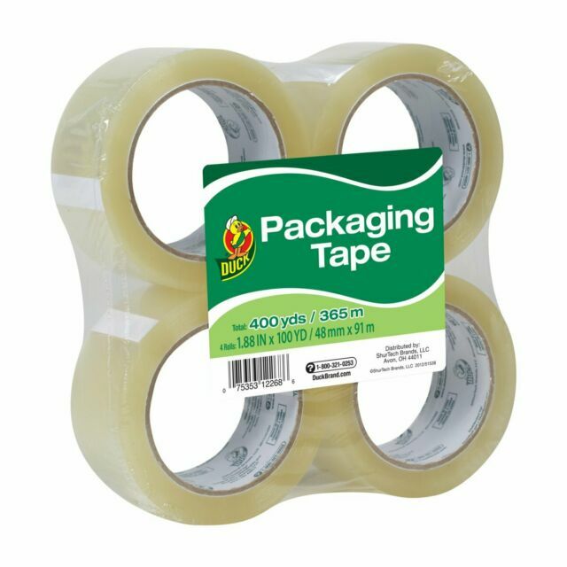 Duck Brand Standard Packaging Tape Refills – 4 Extra Long Rolls, 400 yds, Clear