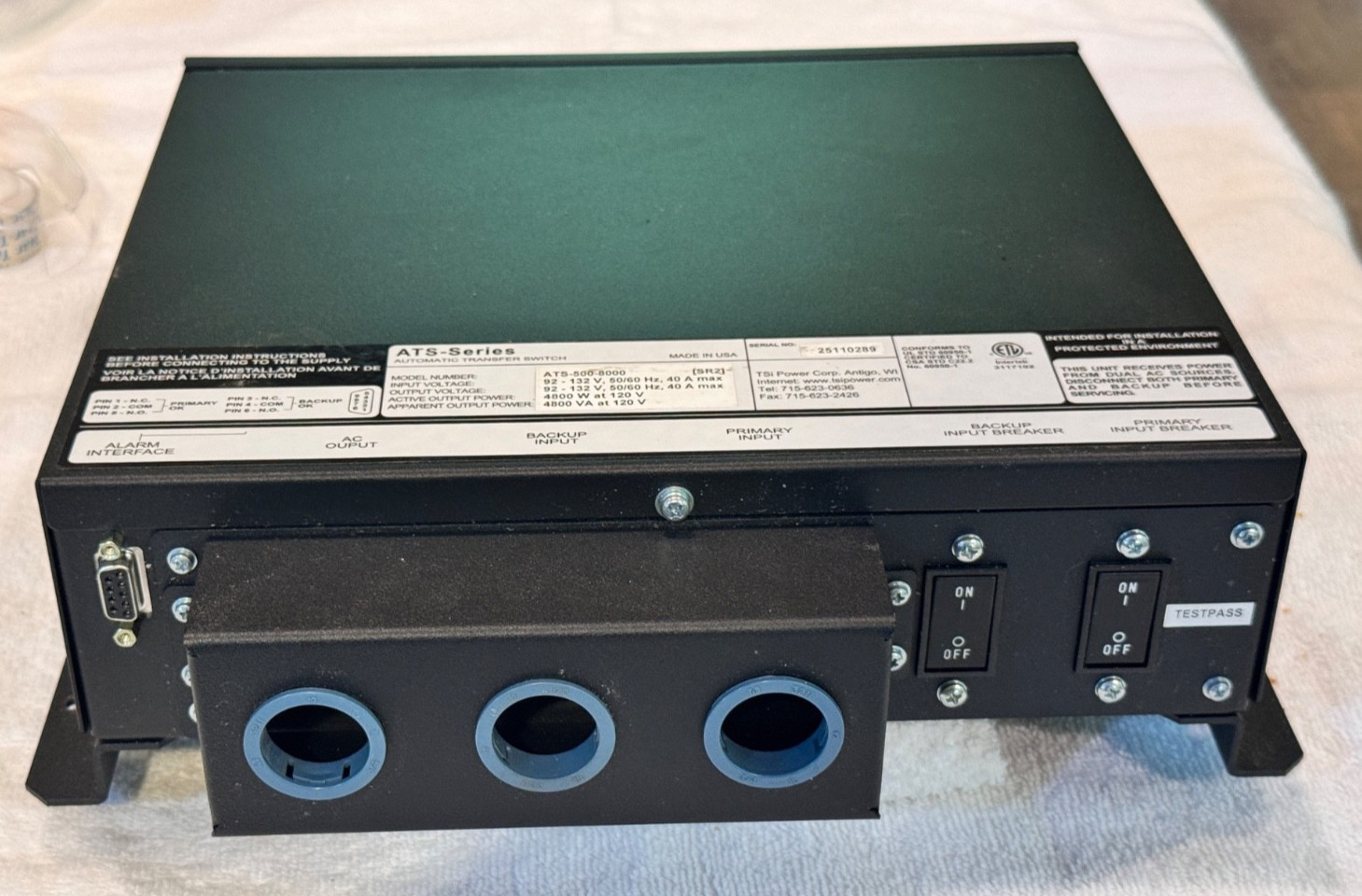TSI Power ATS-500-8000 ATS-500 Series Automatic Transfer Switch, 40A