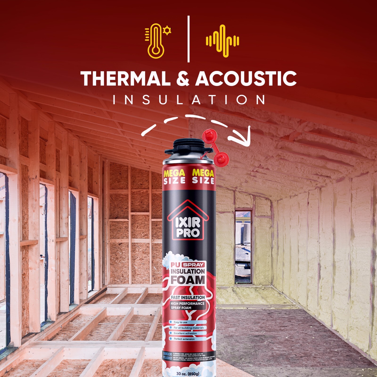 Mega Size Spray Foam Insulation Kit (12 PK Kit-30oz) Expanding Foam Sealant