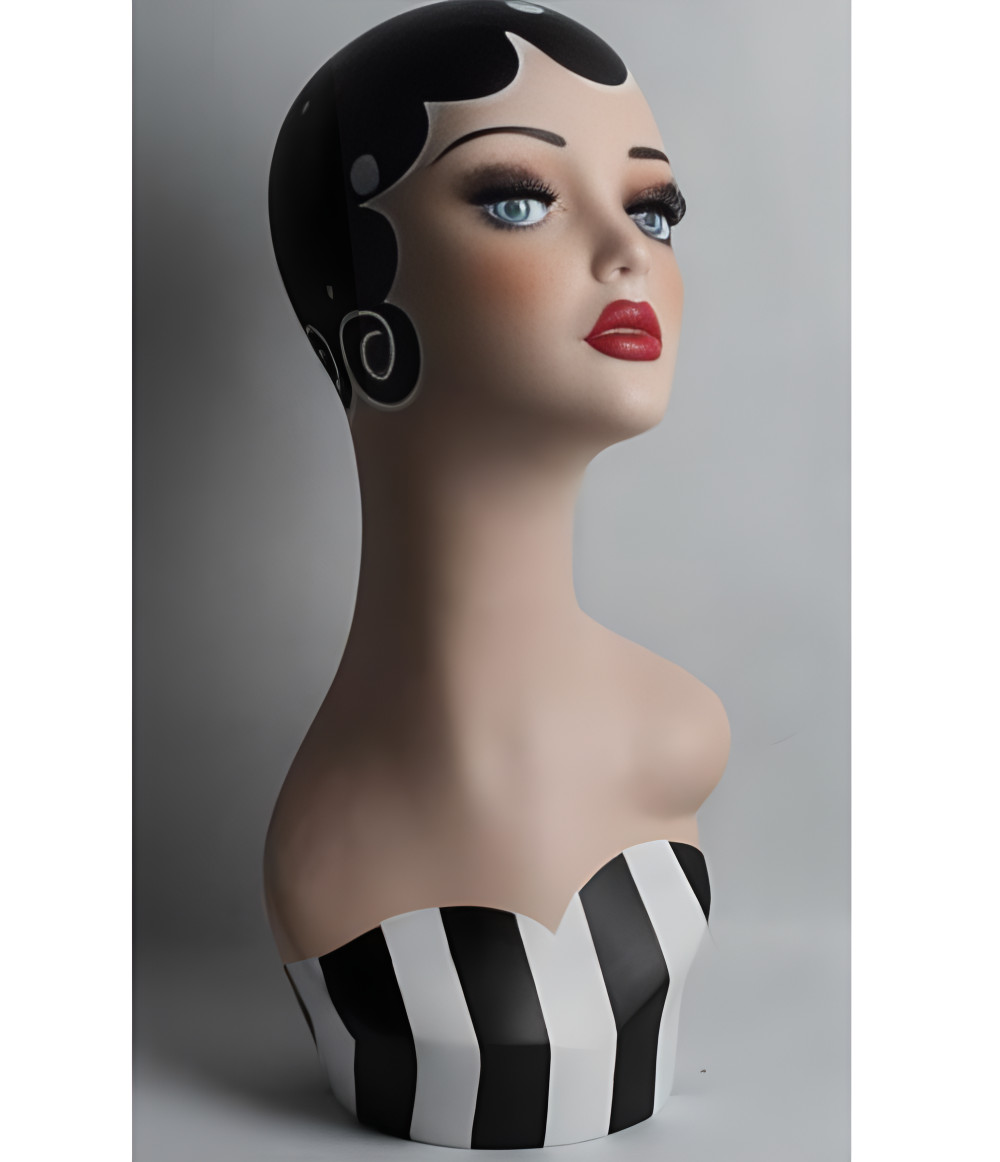 Fiberglass Vintage Costume Style Painted Adult Female Mannequin Head Display