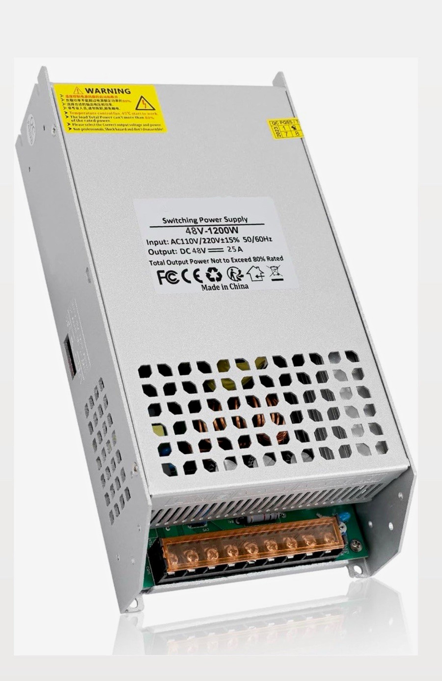 48V 1200W 25A Switching Power Supply AC 110/220V Enclosed Metal Silver