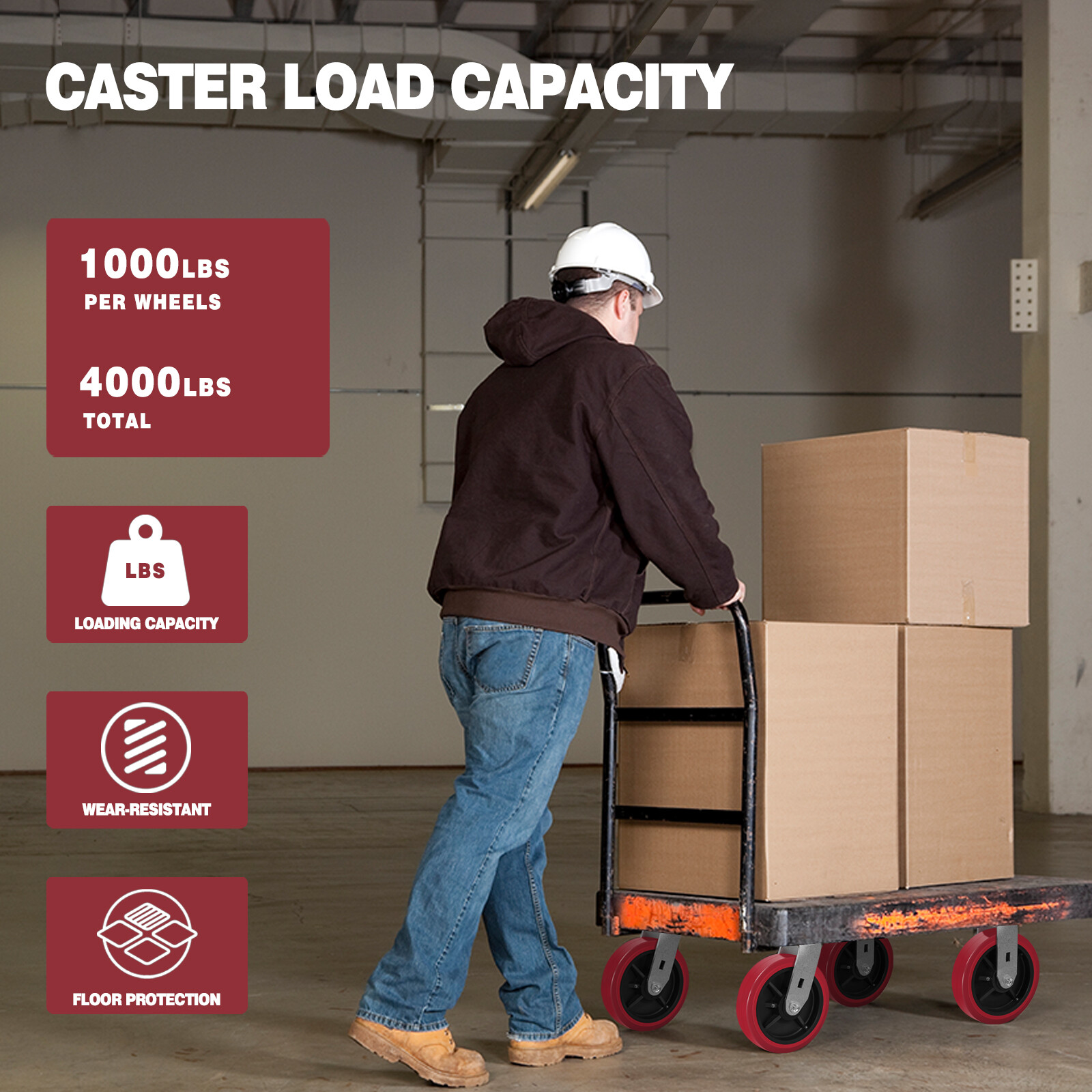 8 Inch Polyurethane Tread Caster Wheels Heavy Duty,Capacity 1200-4800LB