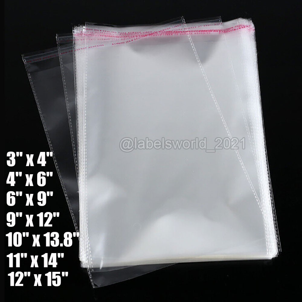 100/200/500 Clear Poly Bags OPP Cellophane Plastic Bags Self Adhesive Any Size
