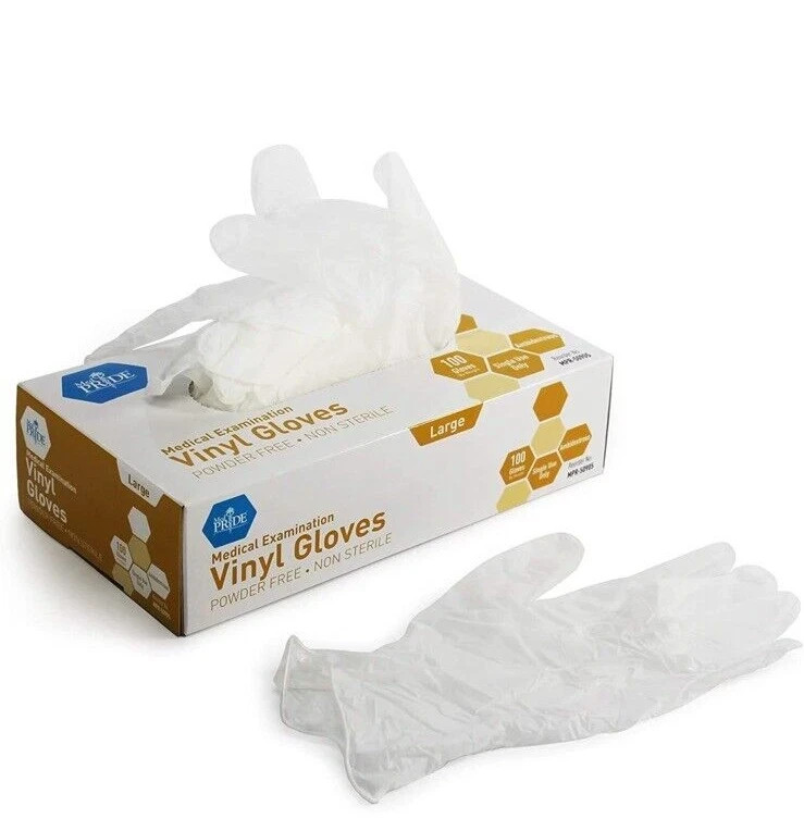 MedPride Powder-Free Vinyl Exam Gloves, Large, Box/100-