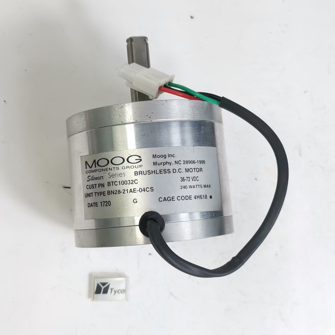 MOOG BN28-21AE-04CS Silencer Series Brushless DC Servo Motor, 20,000 RPM, Used