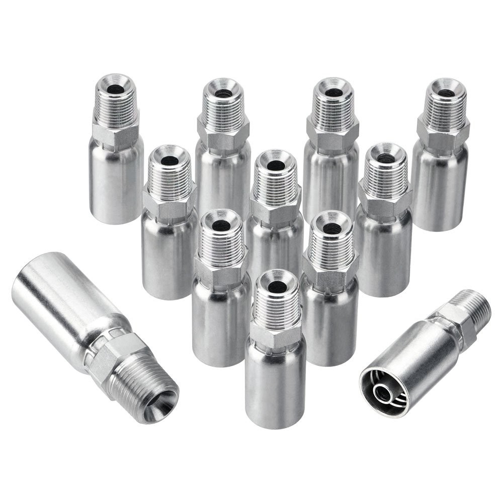 12 Pack 3/8″ Hydraulic Hose Fittings, 3/8″ I.D. Hose x 3/8″ NPTF Male with Cover