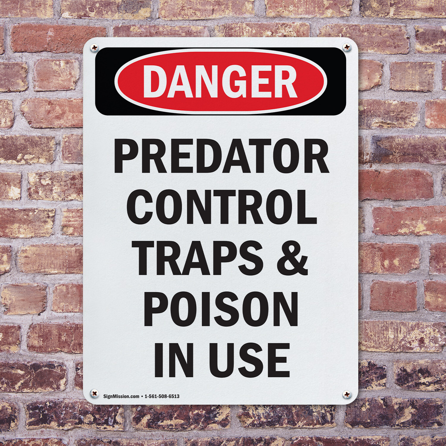 (2 Pack) Portrait Predator Control Traps OSHA Danger Sign Decal Metal Plastic