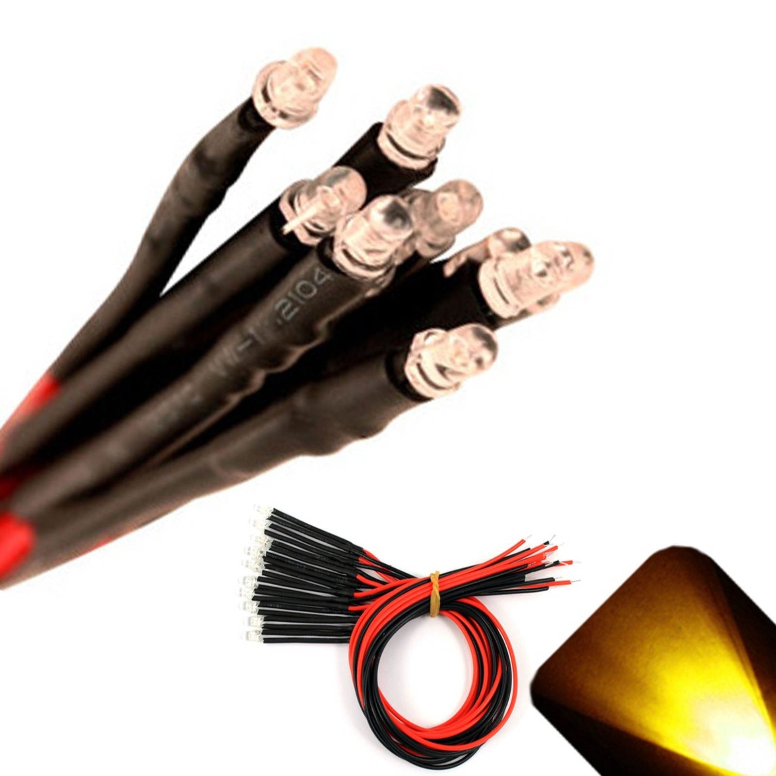 10 x 12v 3mm Pre Wired Flickering Yellow LED Candle Flicker Prewired