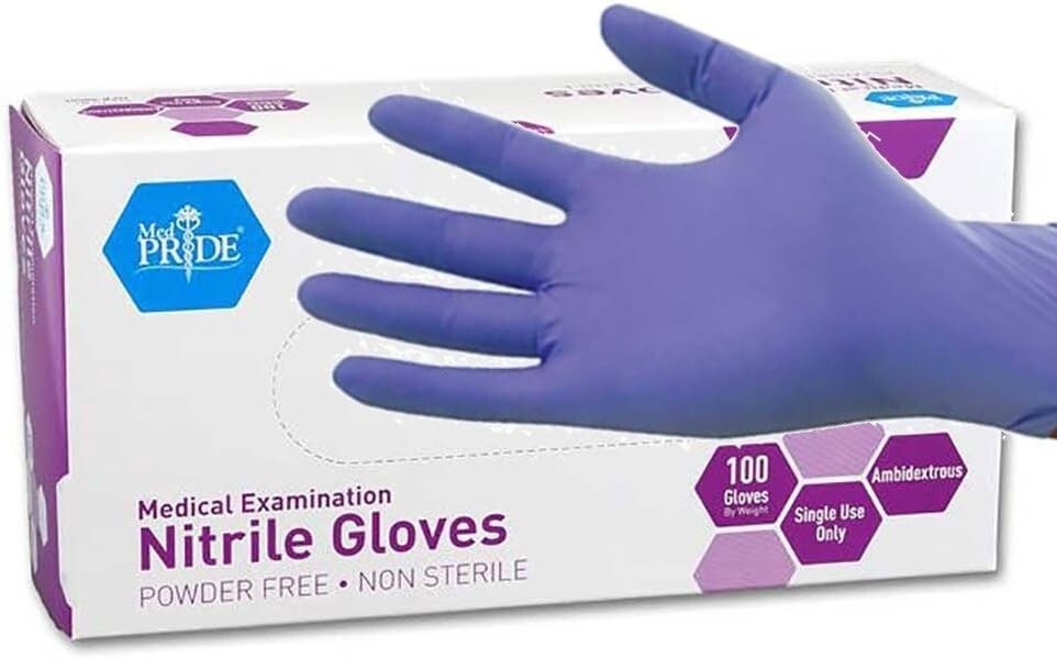 Medpride Powder-Free Nitrile Exam Gloves, Iris Blue, Size Medium, Box of 100