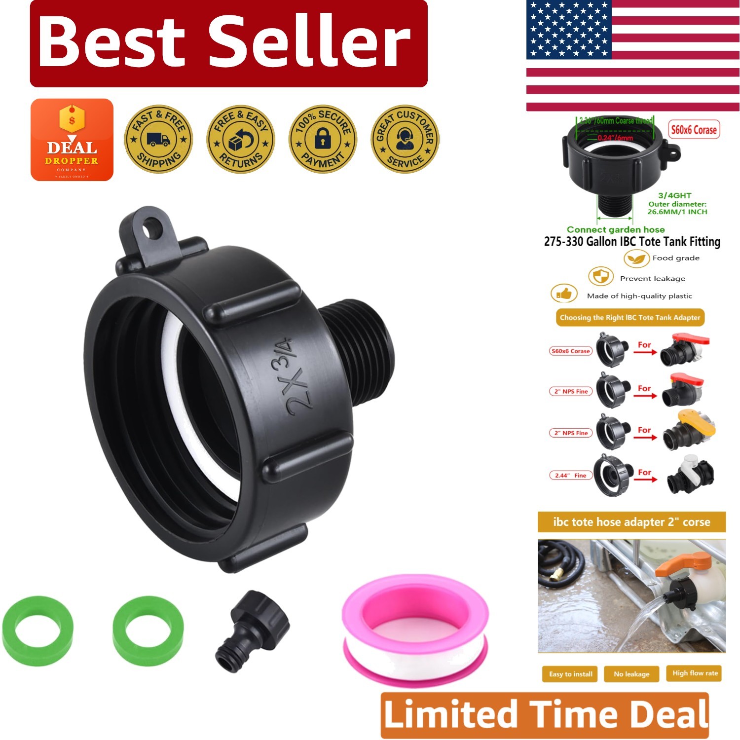 275-330 IBC Tote Hose Adapter – Food Grade & Leakproof Garden Connection