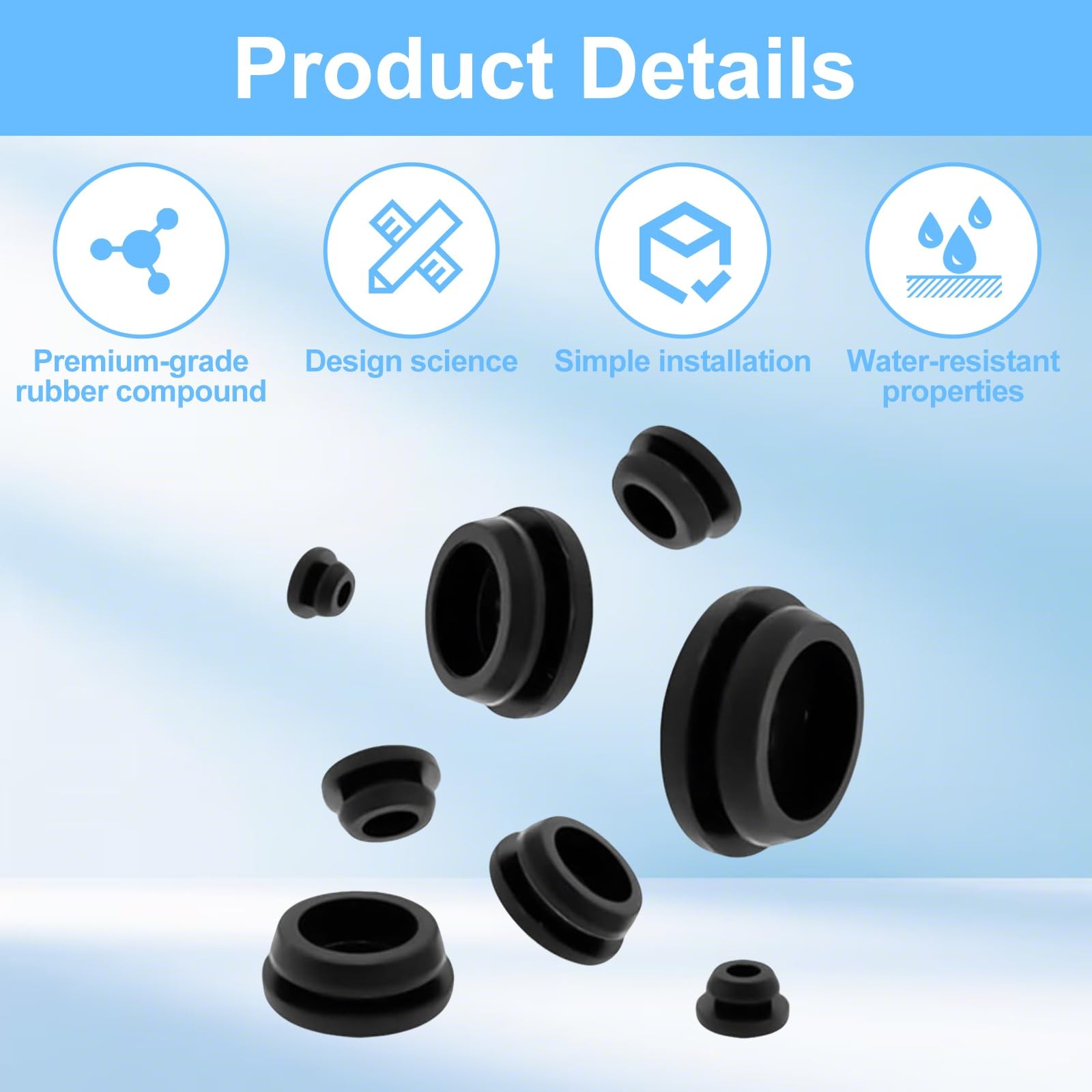 125Pcs Rubber Plugs for Round Holes, Durable and Long Service Life, 8 Sizes H…