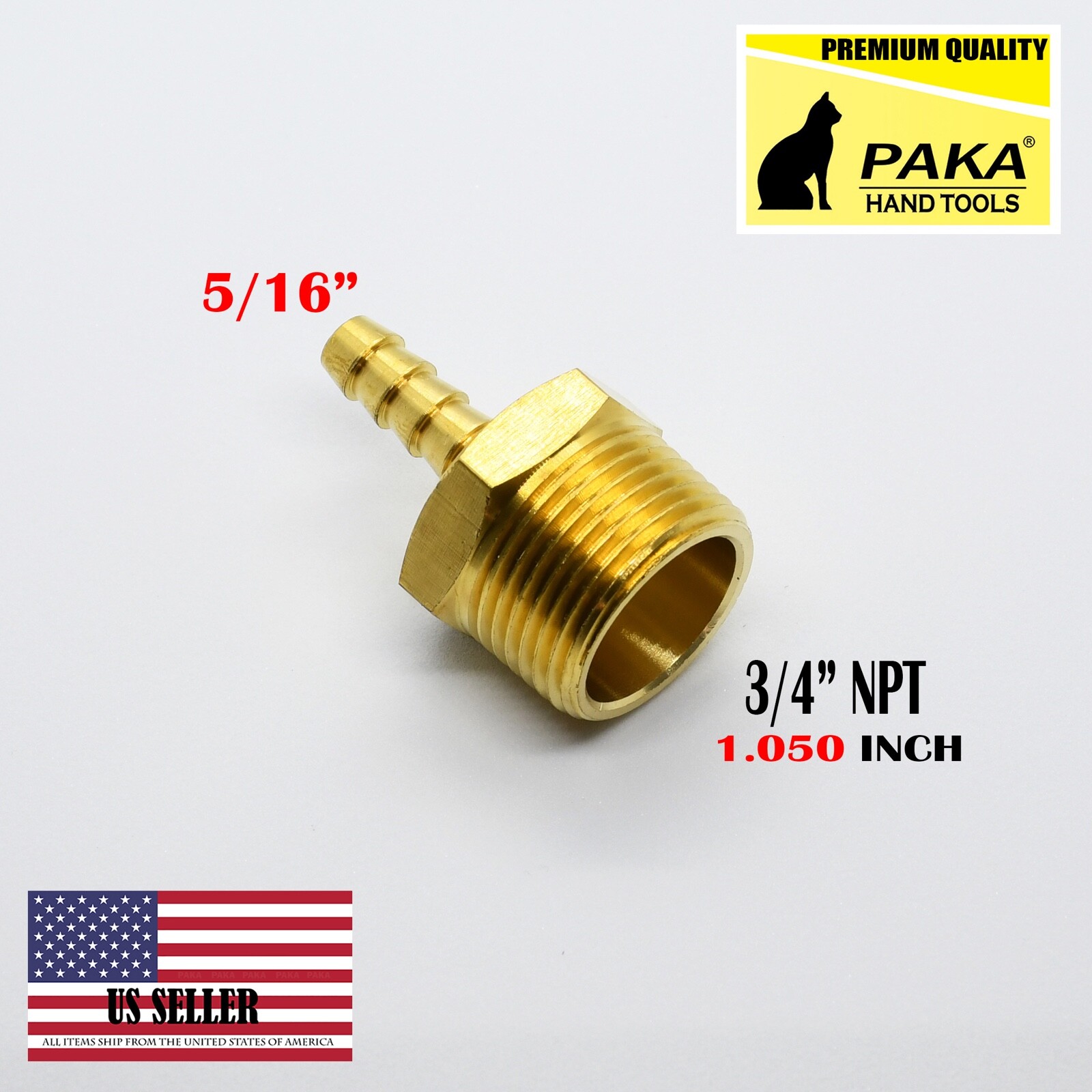 5/16″ Hose Barb x 3/4″ Male NPT Brass Adapter Threaded Fitting, Fuel/Water/Air