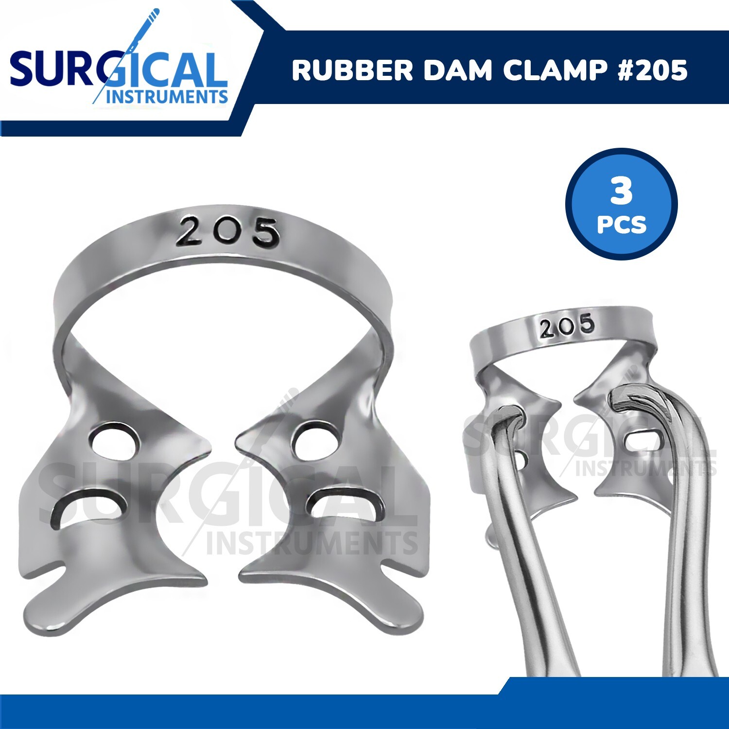 (Lot of 3) Endodontic Rubber Dam Clamps #205 Stainless Steel German Grade