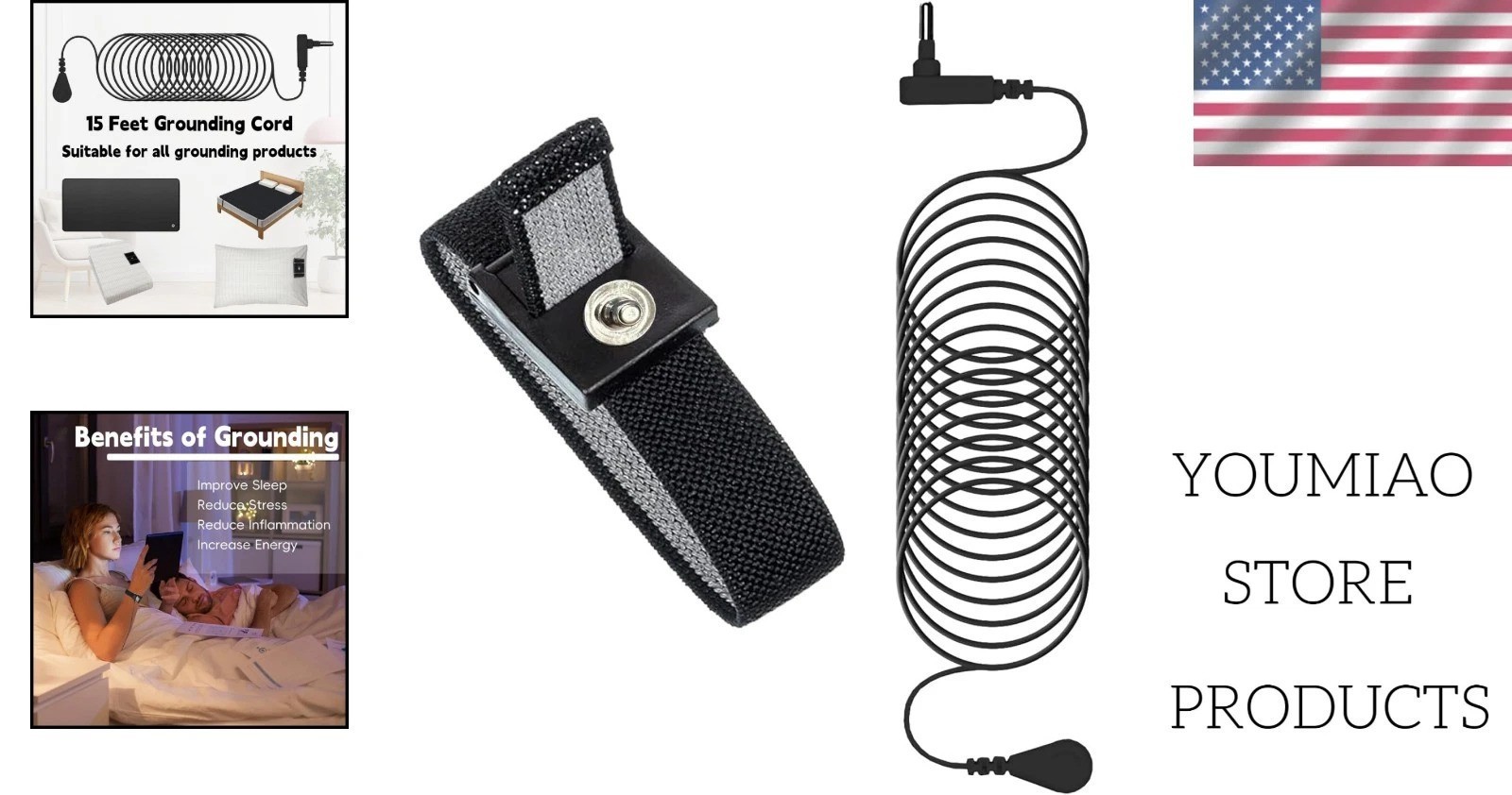 Earth-Connected Grounding Wristband in Black/Grey – Stress & Inflammation Relief