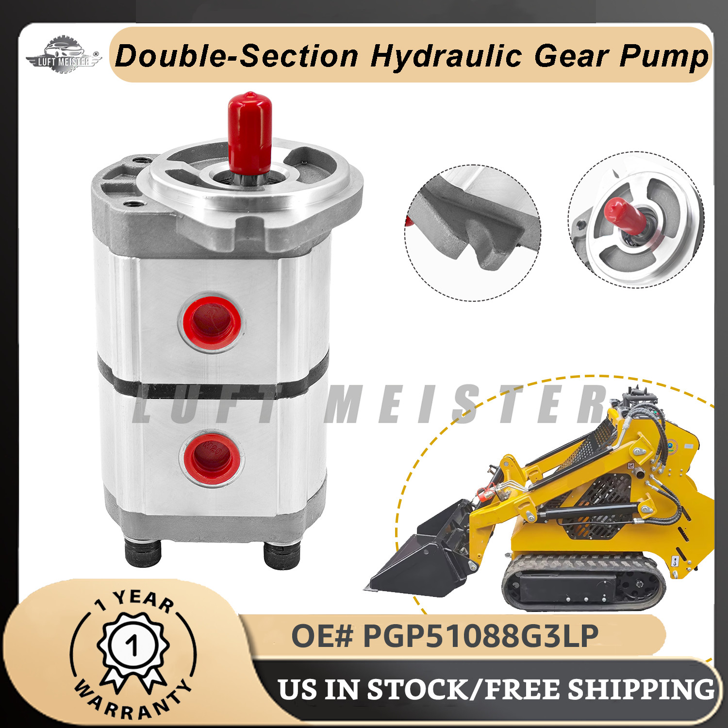 PGP51088G3LP For AGT Hydraulic Pump Two-Section for Skid Steer Loader KTT23 New
