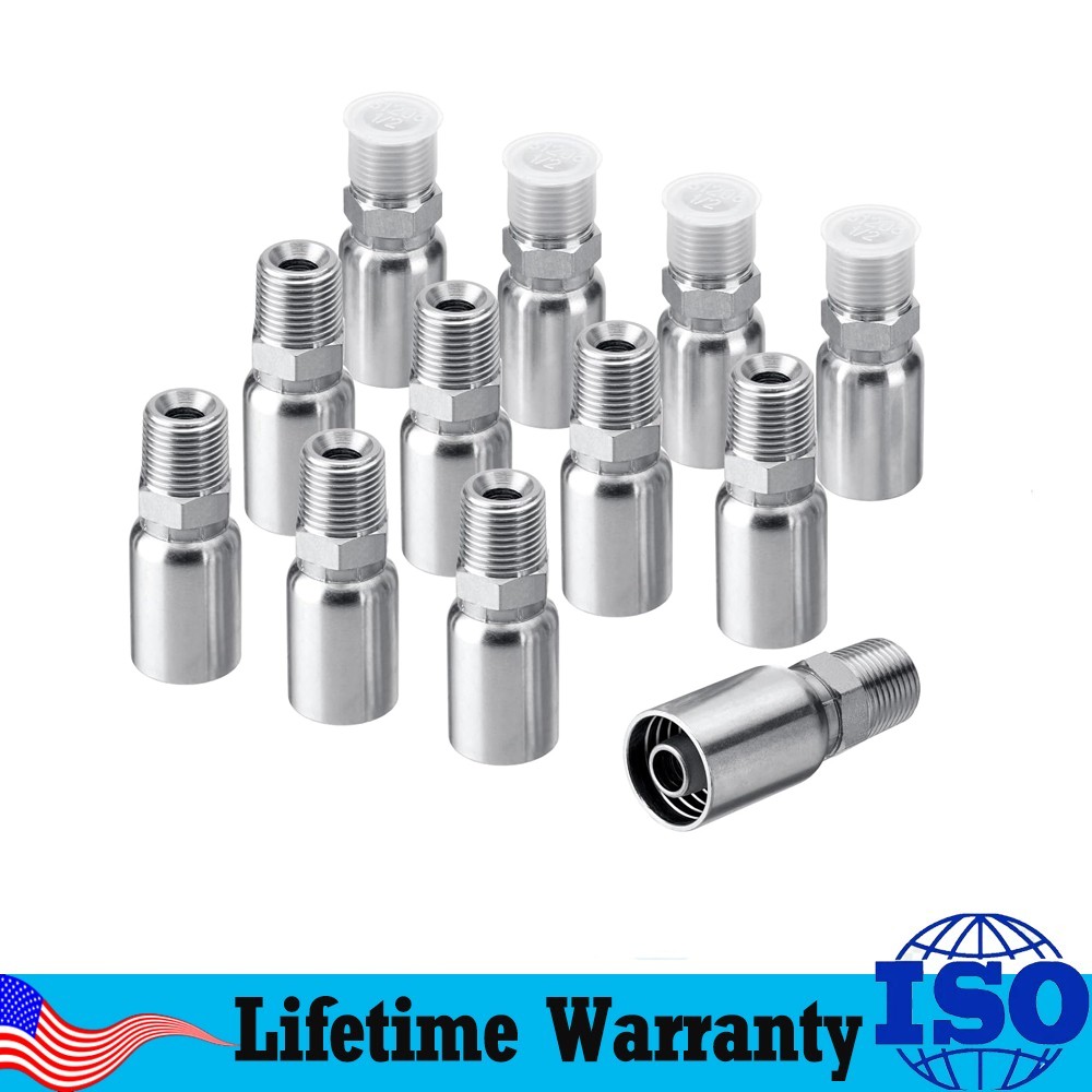 12 Pack 1/2″ I.D. Hose x 1/2″ NPTF Male Hydraulic Hose End Swivel Crimp Fittings