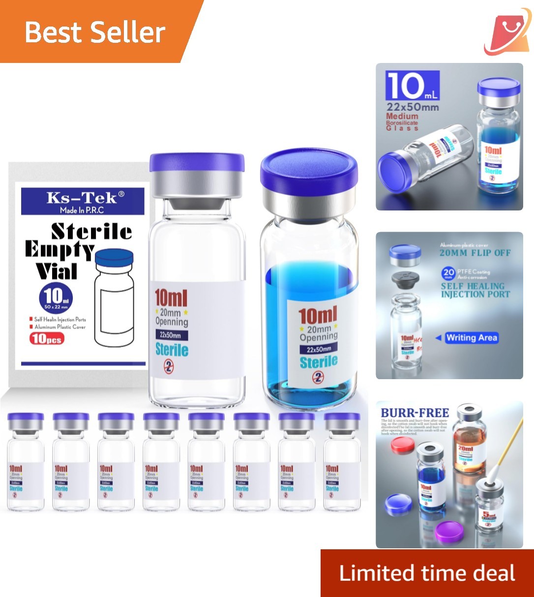 Sterile 10ml Vials with Self-Healing Injection Port Aluminum Cap for Medical Use