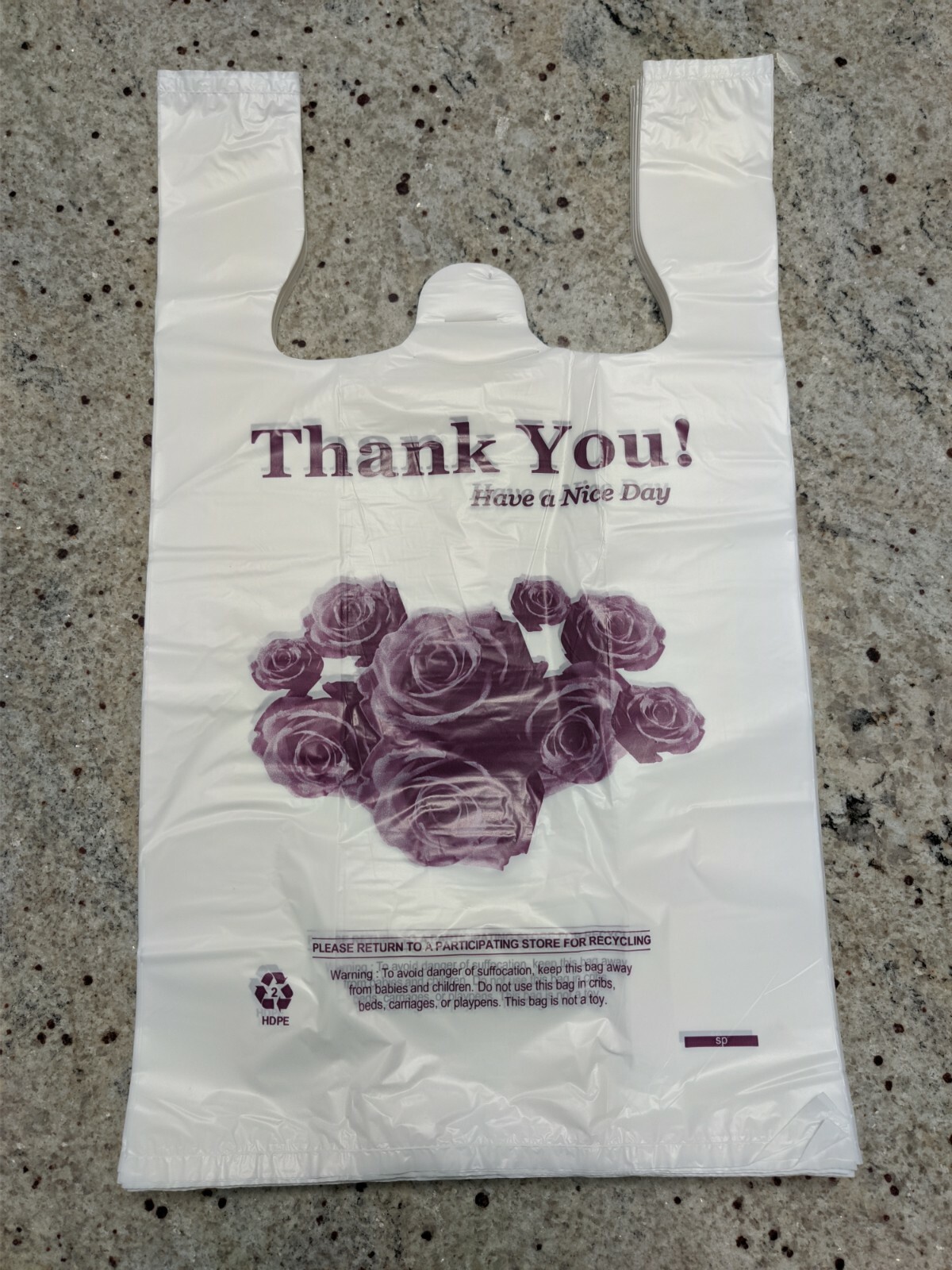 Heavy Duty T-Shirt Bag Flower Thank You Plastic Carry Out Bag 17″ x 10″ x 6″