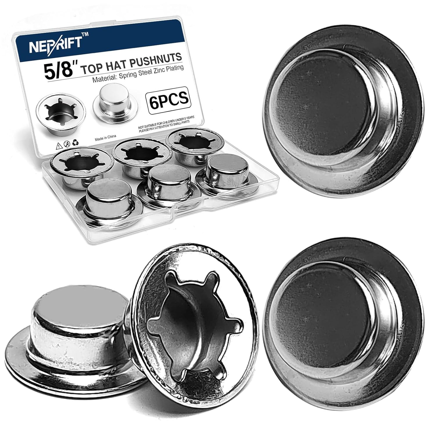 6PCS 5/8″ Pushnuts Axle Caps – Spring Steel Push on Washer Fasteners with Zinc M