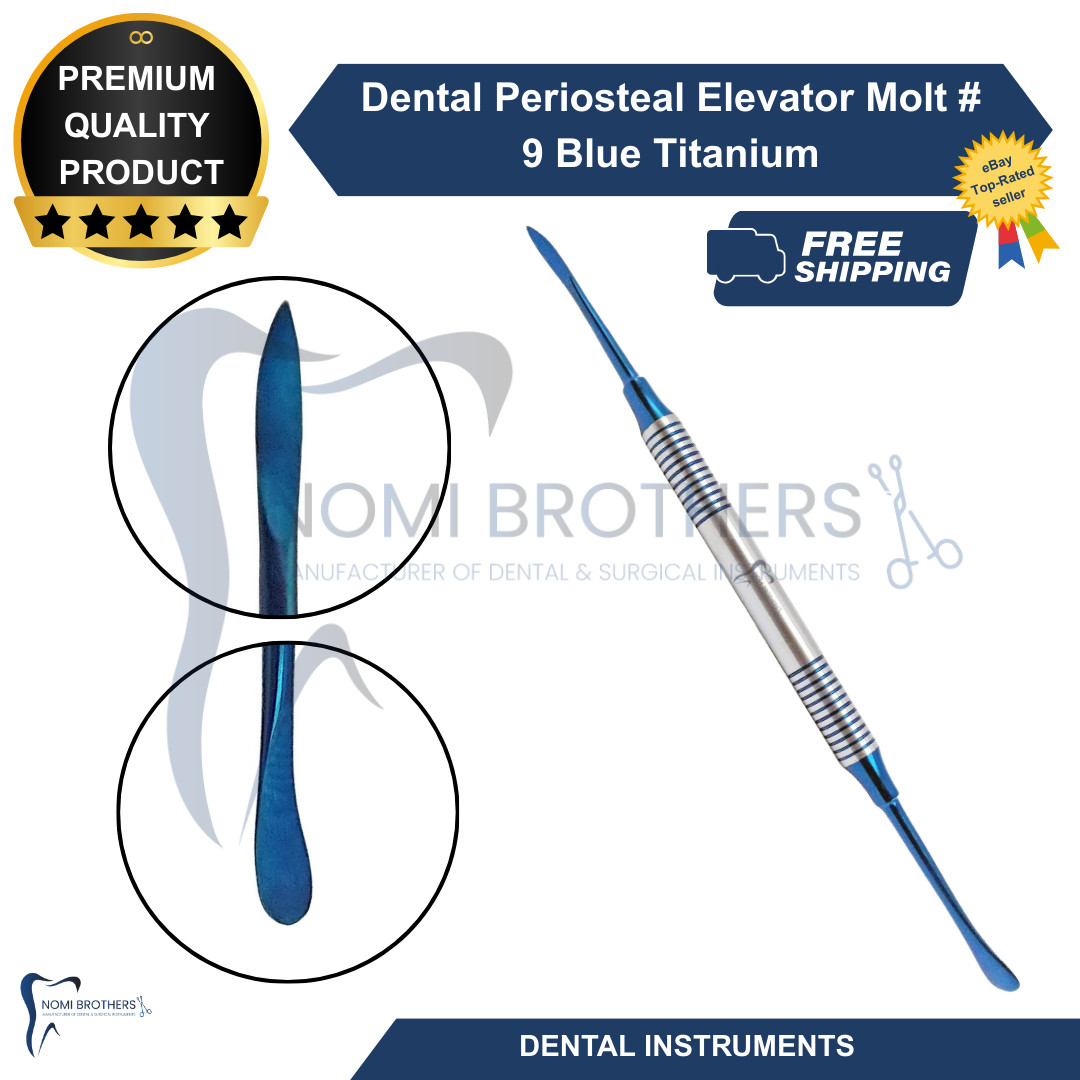 Dental Periosteal Elevator Molt # 9 Blue Titanium Coated Double Ended German