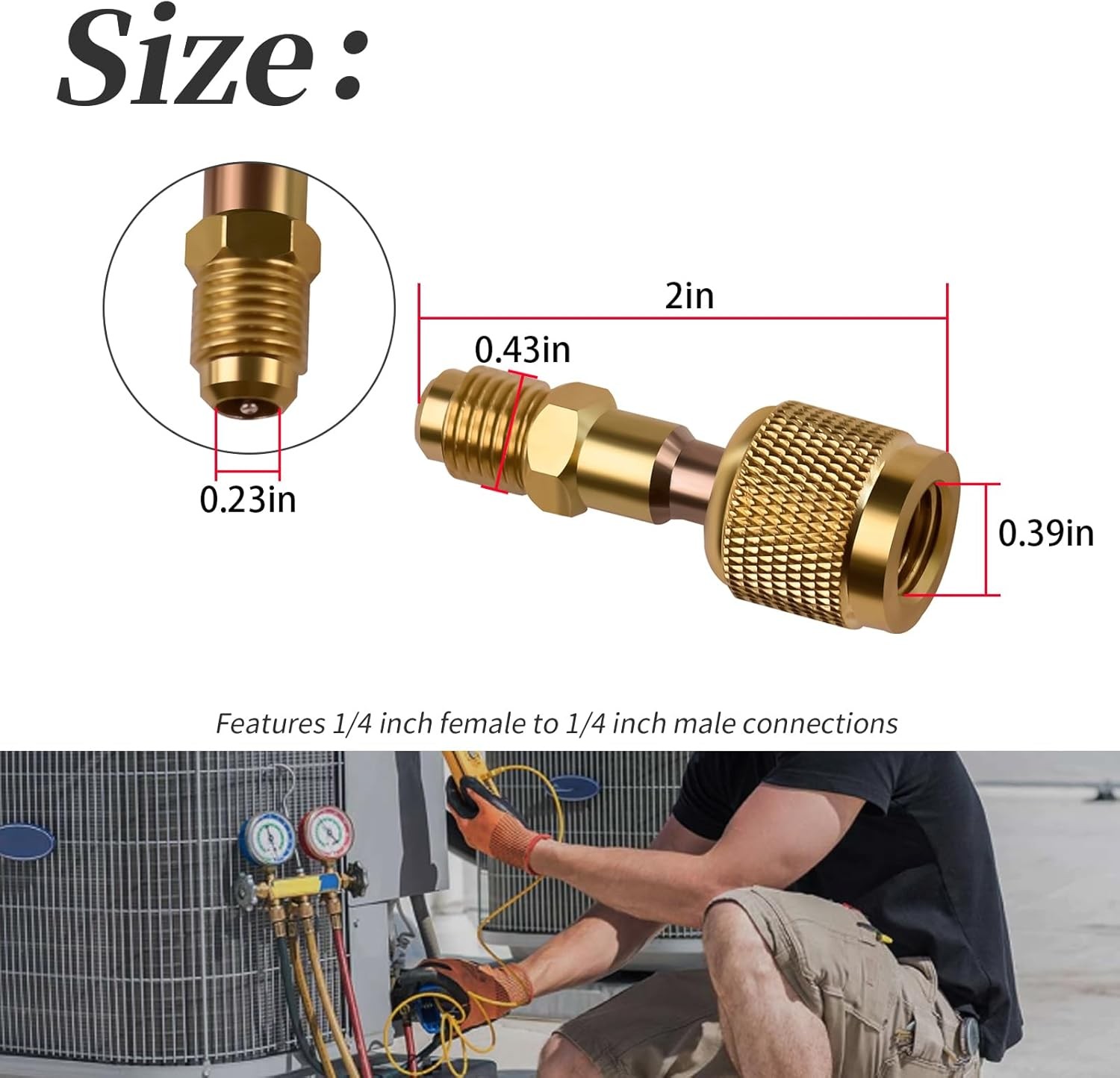 1x R32 R454B Brass Adapter 1/4″ Thread For A2L R454B/R32 Tanks Split Systems