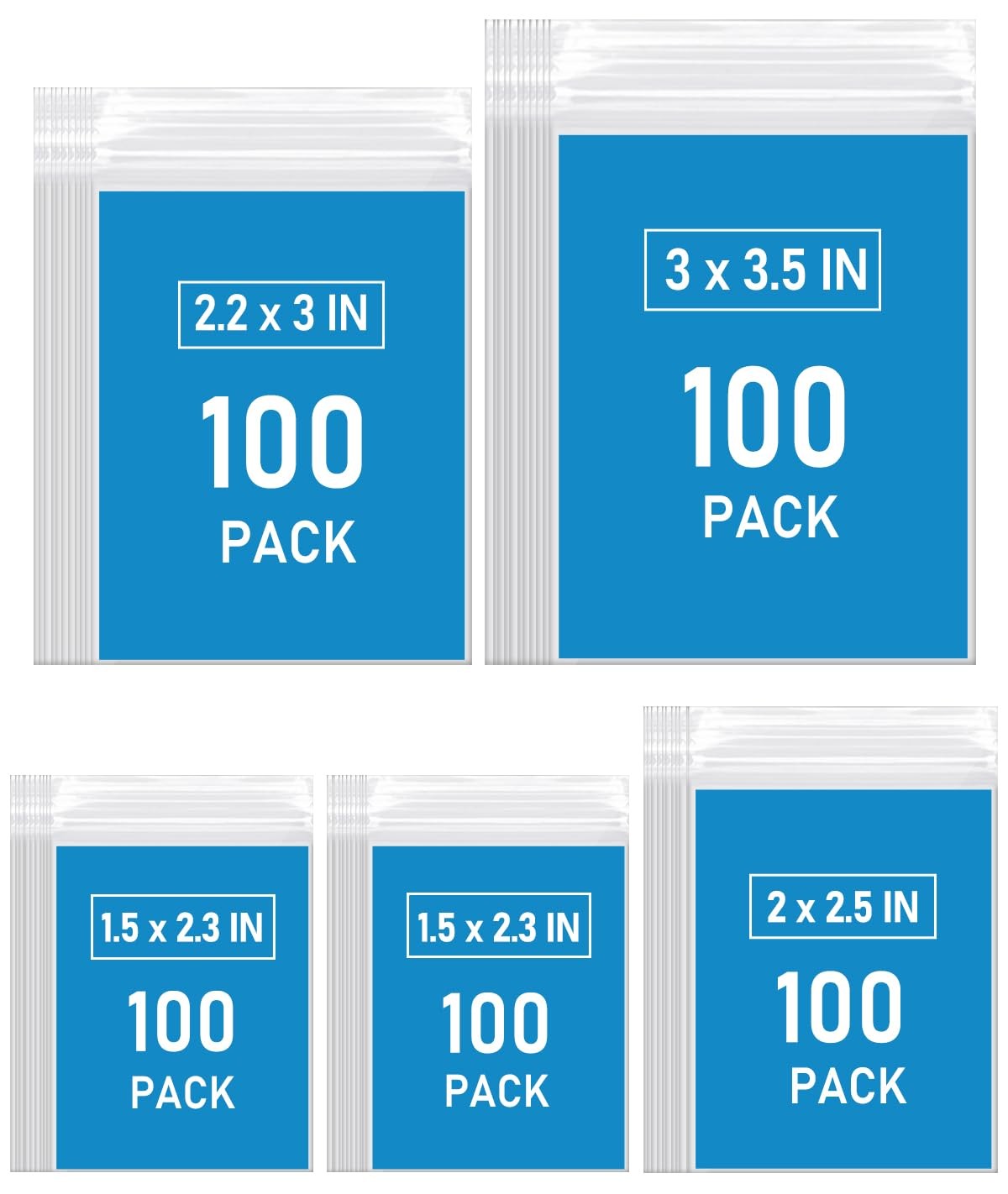 500 PCS Small Plastic Bags, Mini Resealable 4 Different Sizes