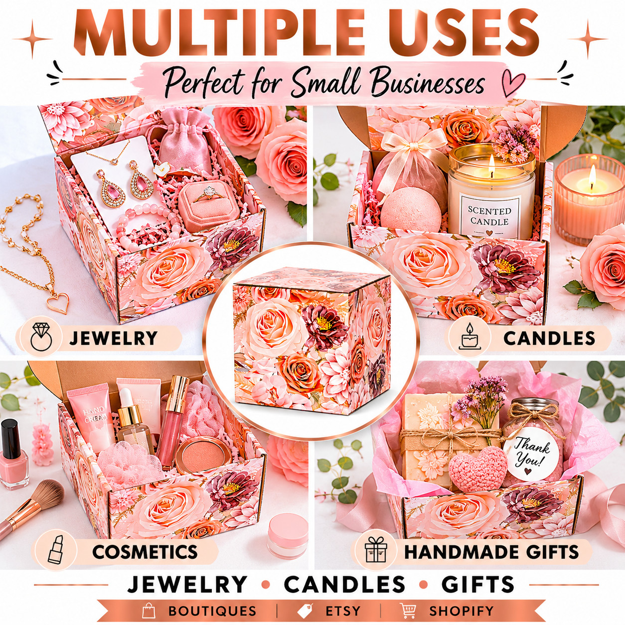 5x5x5 Floral Designer Shipping Boxes Boutique Gift Packaging 32 ECT