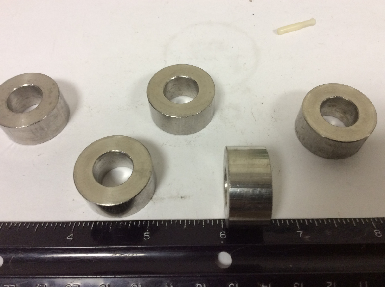 New. Qty (5) 1/2″ X 1/2″ X 1 1/16″ OD Stainless Spacers