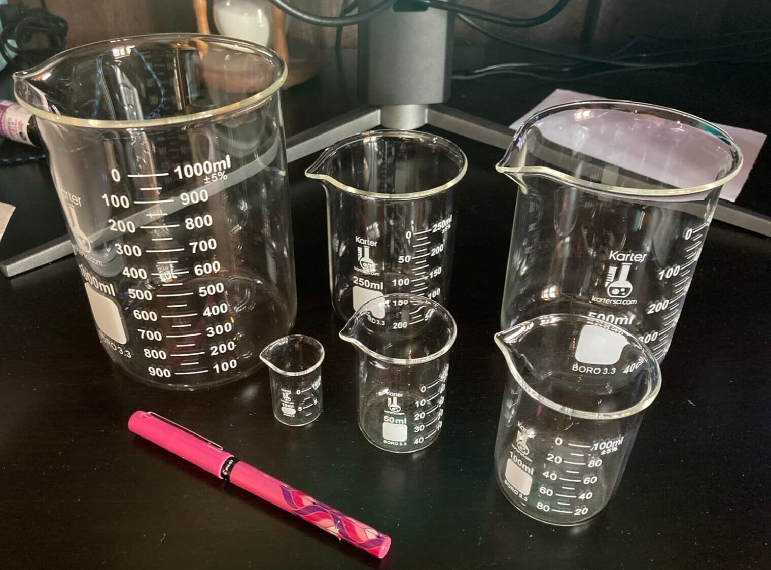 6 Pack Glass LabBeaker Set Measuring 3.3 Boro Griffin 10 50 100 250 500 1000ml