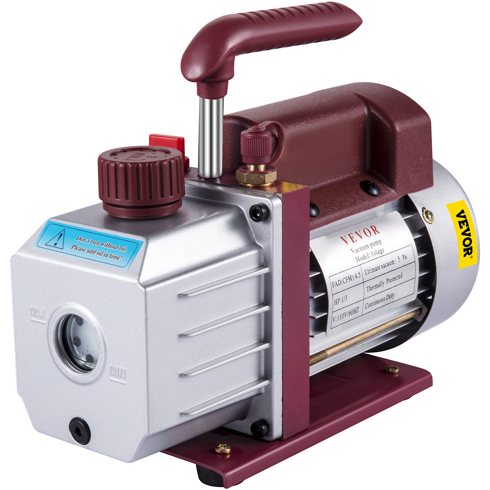 4.5 CFM Single-Stage Rotary Vacuum Pump HVAC/Auto AC 4.5CFM 1/3HP 1/4″ACME inlet