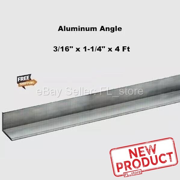 Aluminum Angle 3/16″ x 1-1/4″ x 4 Feet Length Unpolished Alloy 6061 Stock NEW