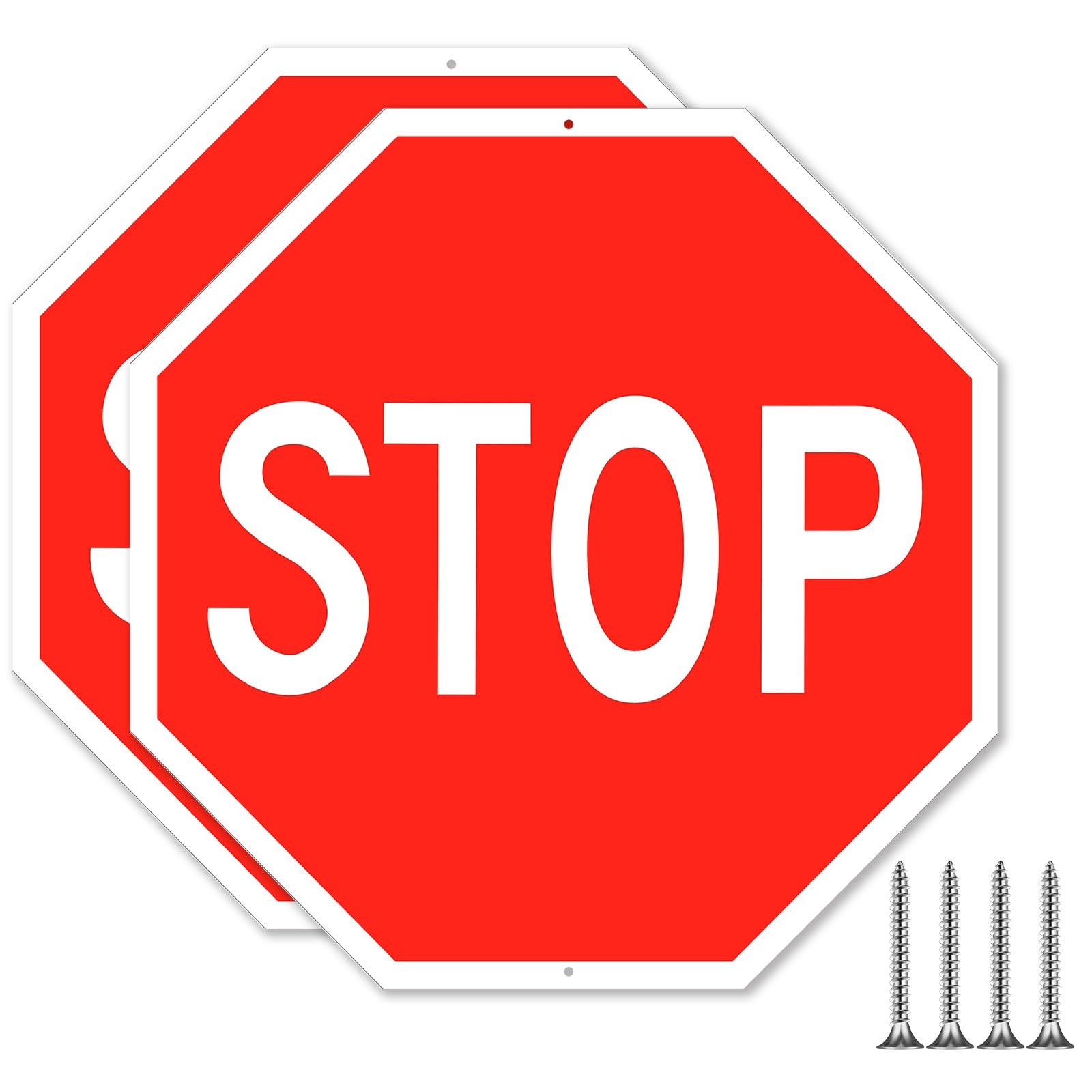 2 Pcs 24 x 24 Inch Stop Sign, Large Reflective Aluminum Street Road Signs for…