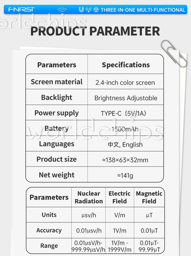 FNIRSI GC-03 3-IN-1 Electromagnetic Nuclear Radiation Detector Digital EMF Meter