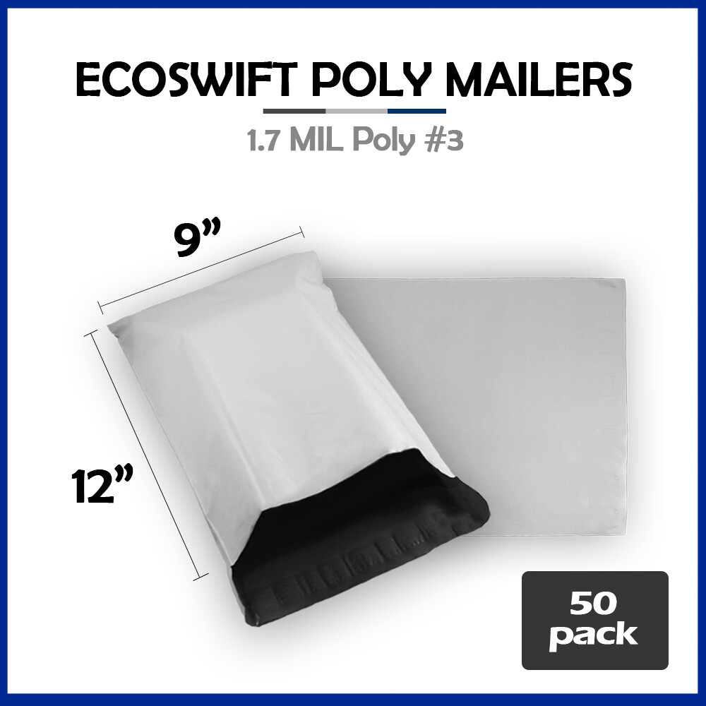 50 9×12 EcoSwift Poly Mailers Plastic Envelopes Shipping Mailing Bags 1.7MIL