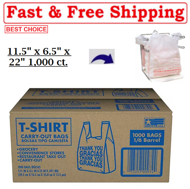 New T-Shirt Carry-Out Bags, 11.5″ x 6.5″ x 22″ (1,000 ct.)Great Price