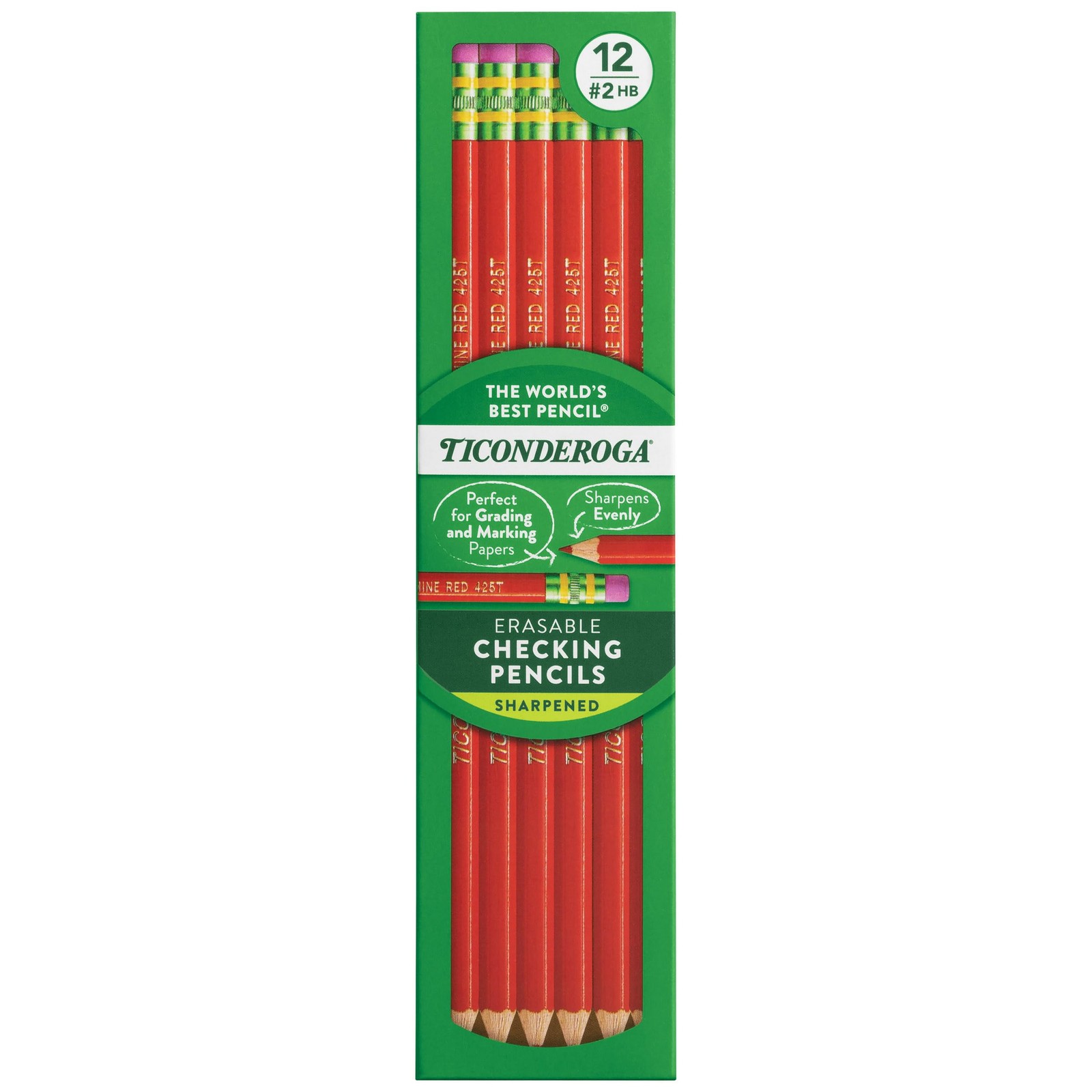 Erasable Checking Wood-Cased Pencils, Pre-Sharpened, Red, 12 Count