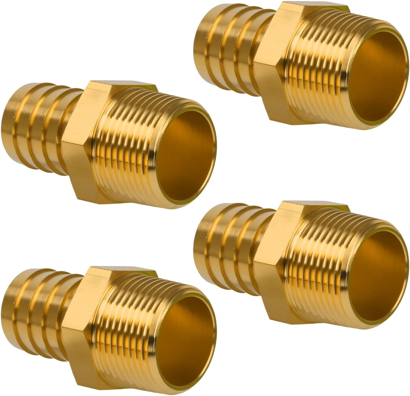 4-Pcs 1″ NPT Male to 1″ Barb Brass Hose Fittings, Adapter for Air Water Fuel