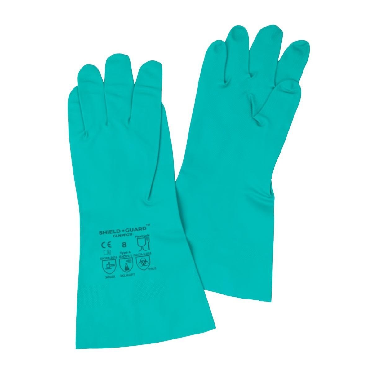 12 Pairs Green Chemical Resistant Diamond Textured Nitrile Gloves Industrial/2XL