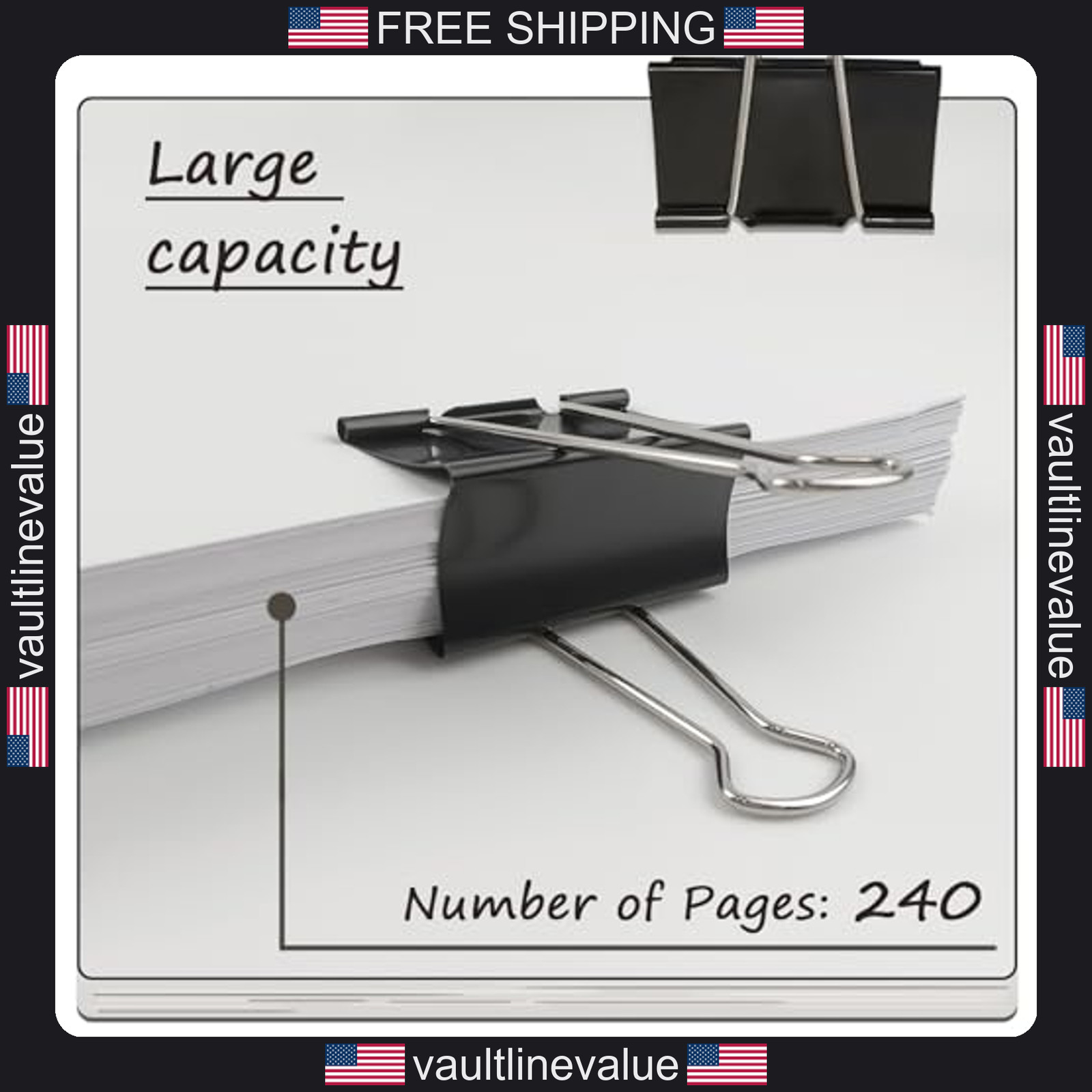 8 Pack 3 Inch Extra Large Binder Clips Heavy Duty Black Paper Clamps 75mm
