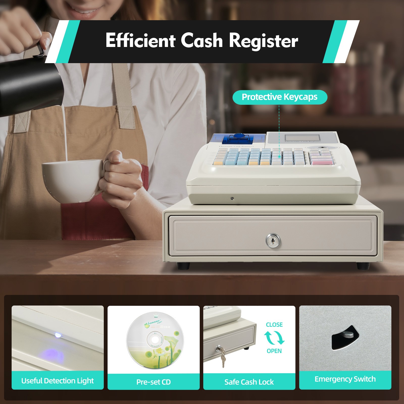 Electronic Cash Register 48 Keys Cash Management System with Thermal Printer New