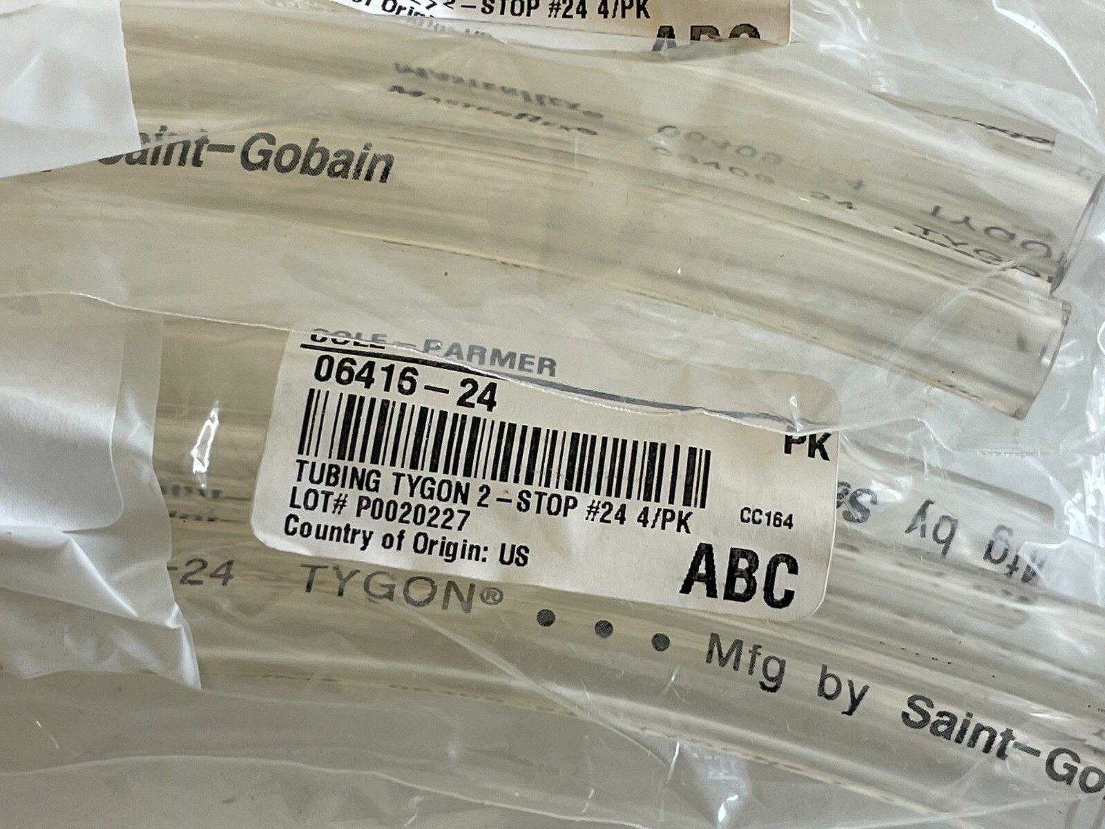 N13: 5 Packs – 4/Pack Cole Parmer Masterflex Tygon Tubing 6416-24 (20 Total)