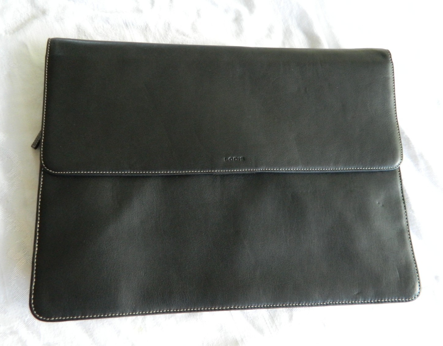 Lodis Black Leather Portfolio Organizer Case Laptop Sleeve Multi-Pocket Interior