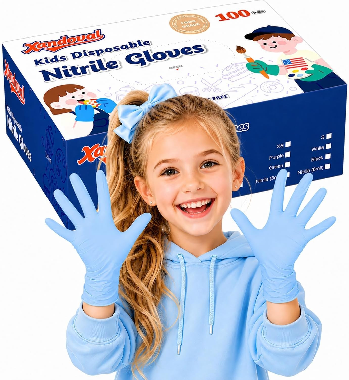 Kids Disposable Gloves for 3-8 Years, 5Mil Blue Nitrile GlovesProtective for Wor